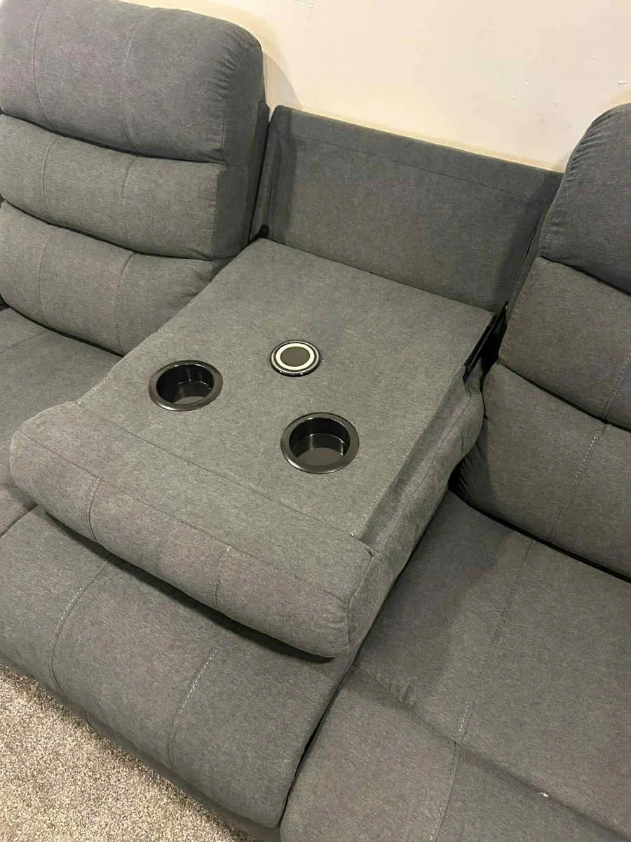 New 3+2 Grey Fabric Electric Recliner With Console - Image 4