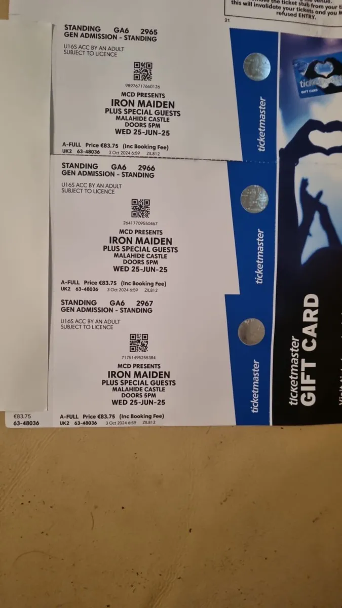 3 Iron Maiden Tickets
