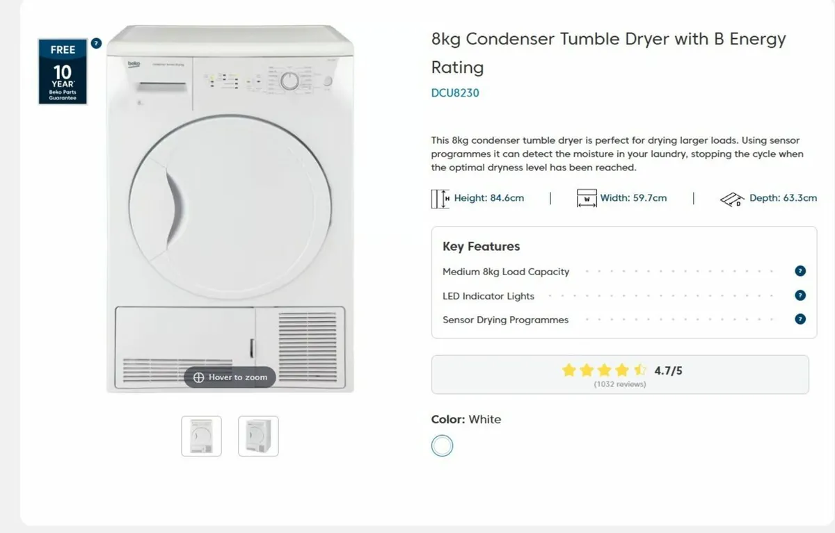 Beko 8kg Condenser Tumble Dryer - Image 1