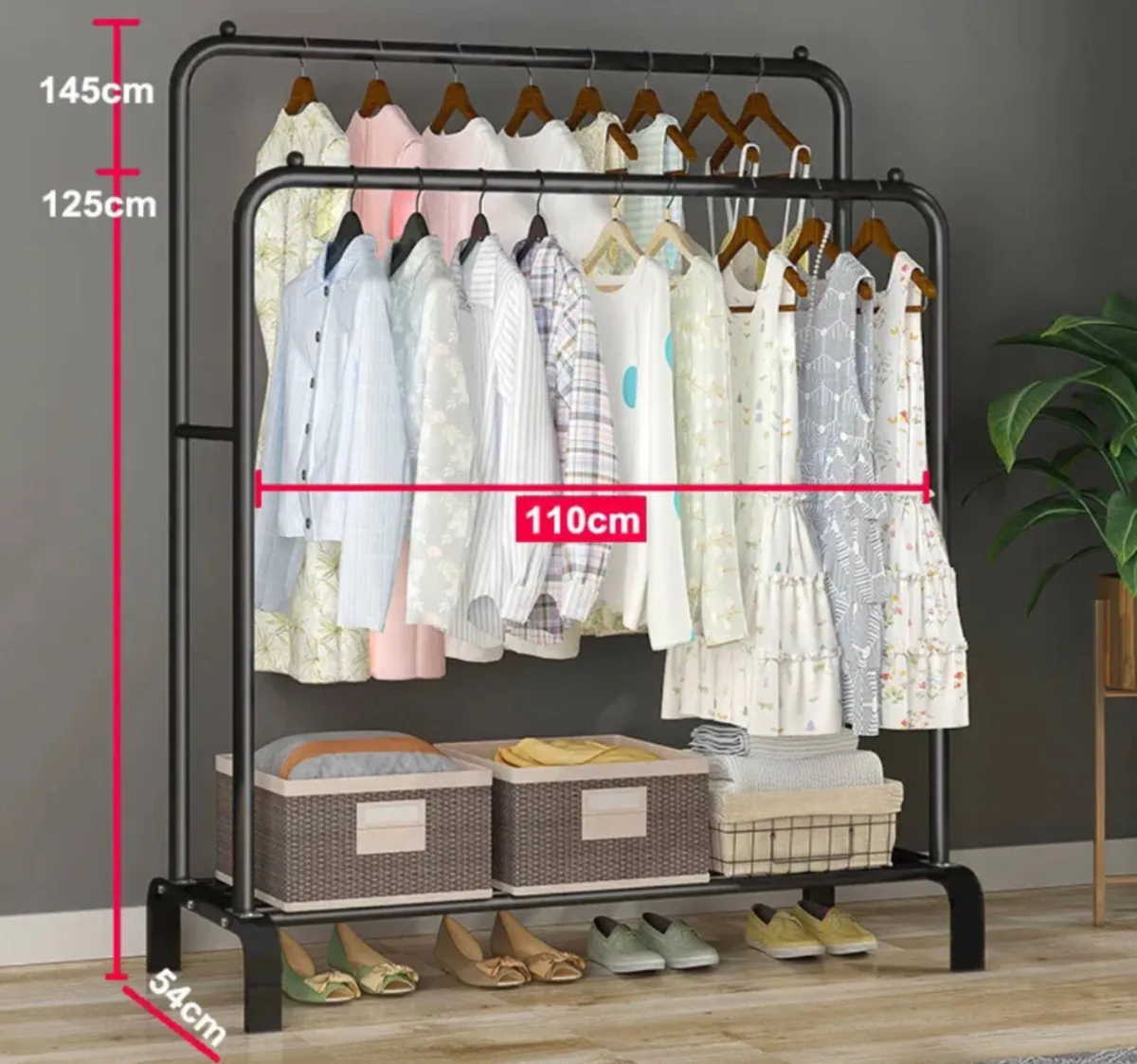 Metal Double Clothes Rail with Shelf - Image 1