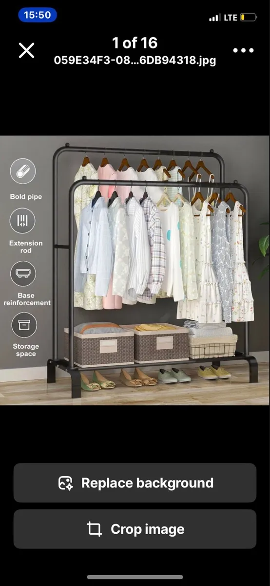 Metal Double Clothes Rail with Shelf - Image 3