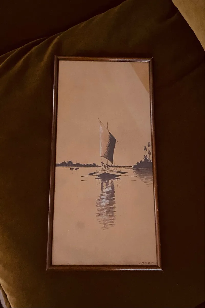 Vintage Framed Watercolour LM Ghose H42 x 25cm - Image 1