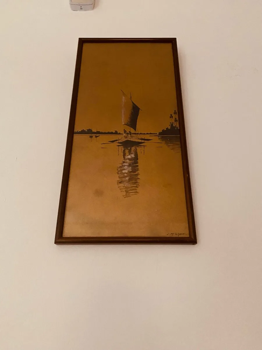 Vintage Framed Watercolour LM Ghose H42 x 25cm - Image 2