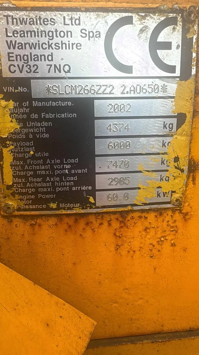 Thwaites 6ton 2002 Swivel Dumper - Image 2