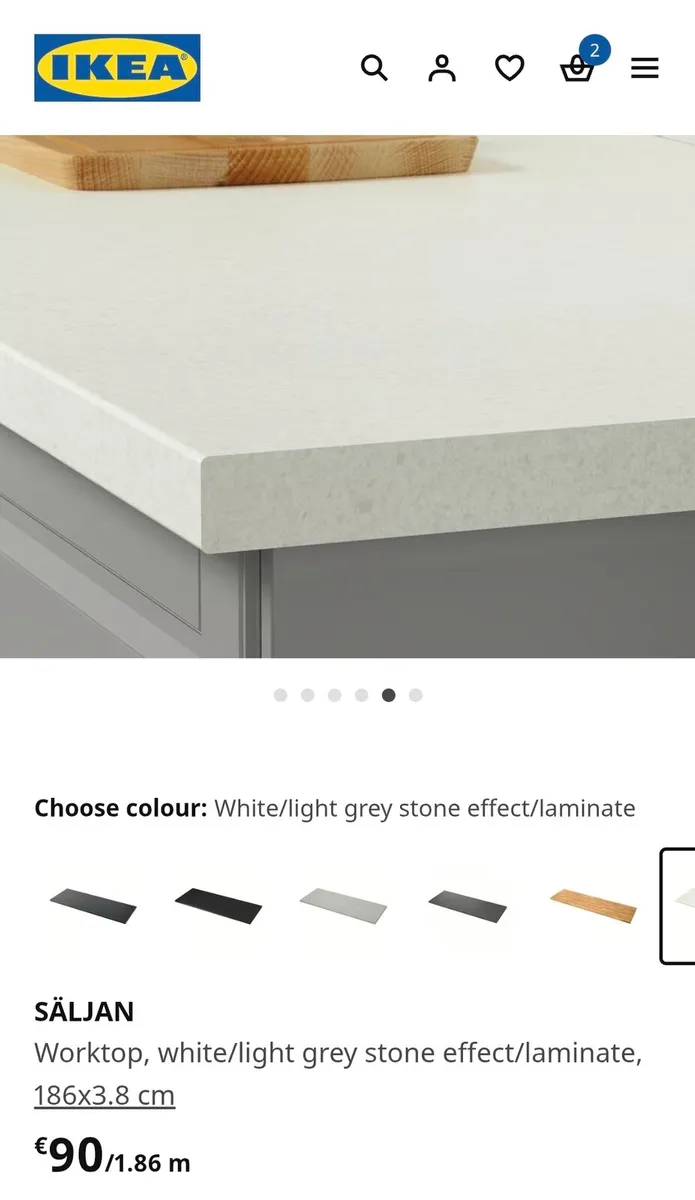 1860x635x39mm White Laminate Worktop - Image 3