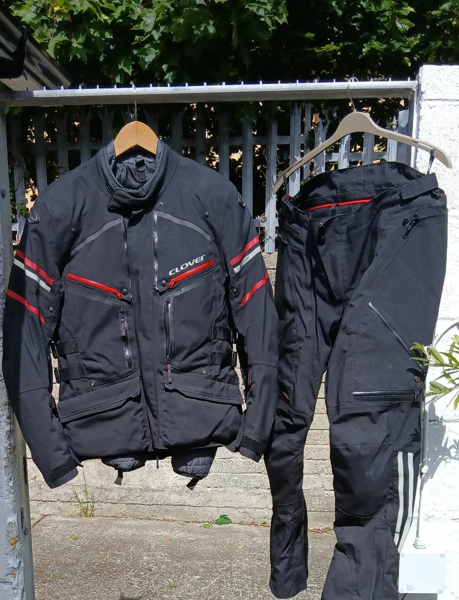 Motorbike jacket and trousers.