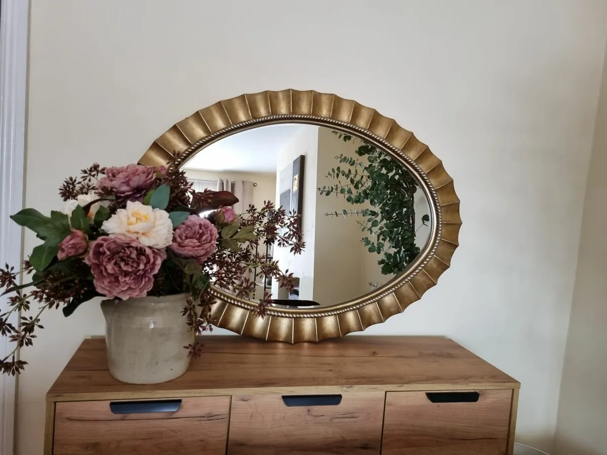 Gold oval large mirror 79 x 108cm - Image 1