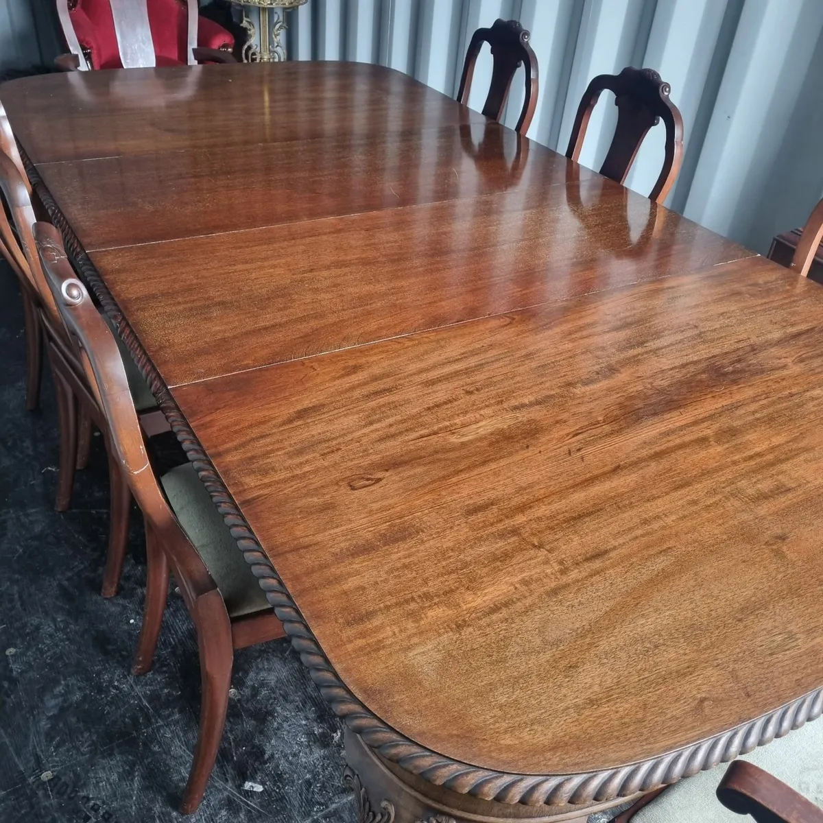 antique walnut dining table & eight chairs - Image 1