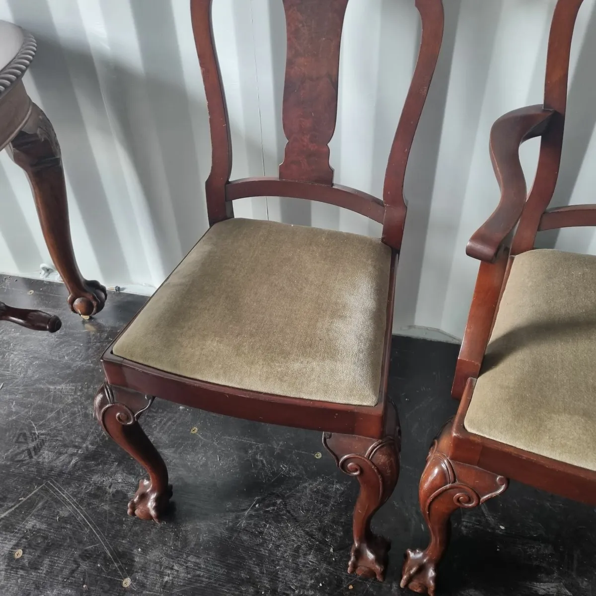 antique walnut dining table & eight chairs - Image 3