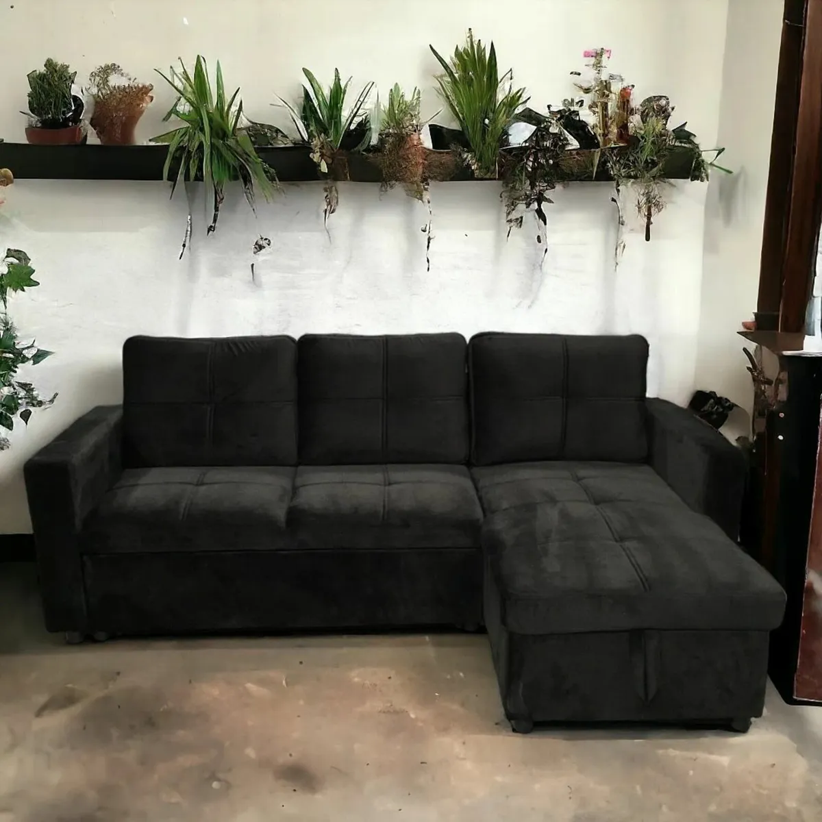 Black velvet Corner Sofa Bed Storage Free Delivery - Image 1