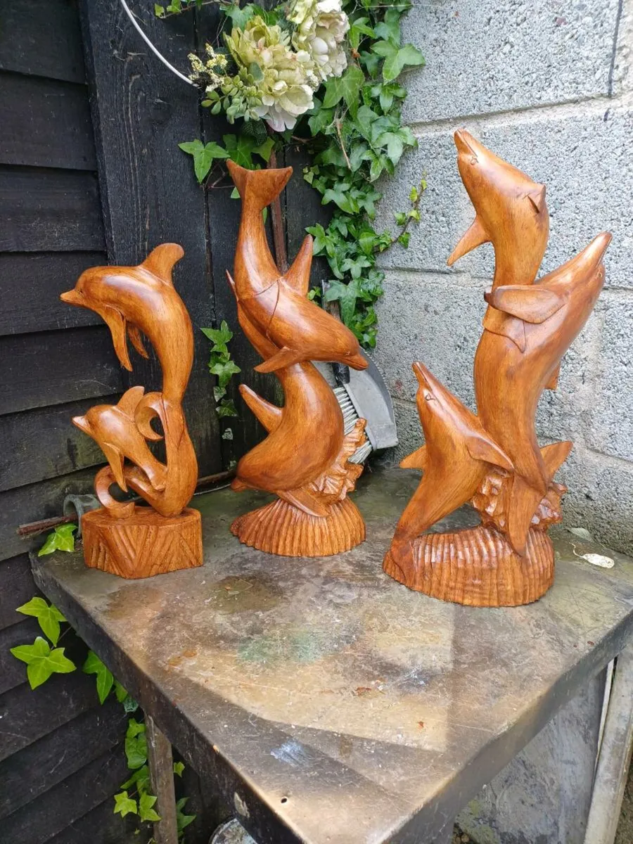 Vintage Handcarved Dolphin Sculptures - Image 2