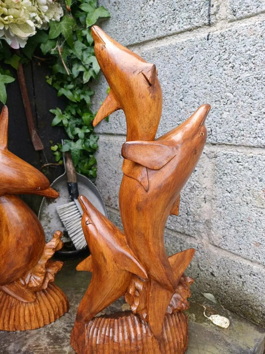 Vintage Handcarved Dolphin Sculptures - Image 3