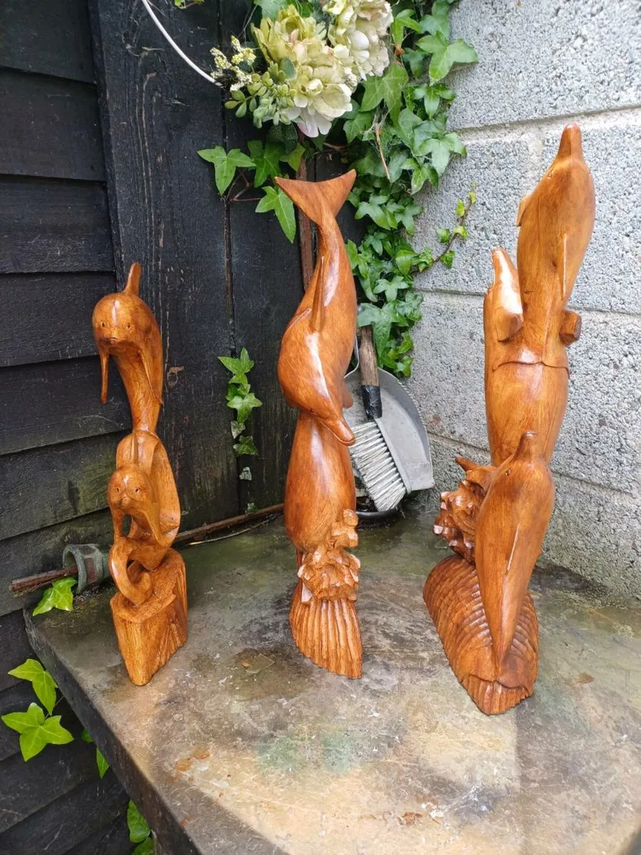 Vintage Handcarved Dolphin Sculptures - Image 4