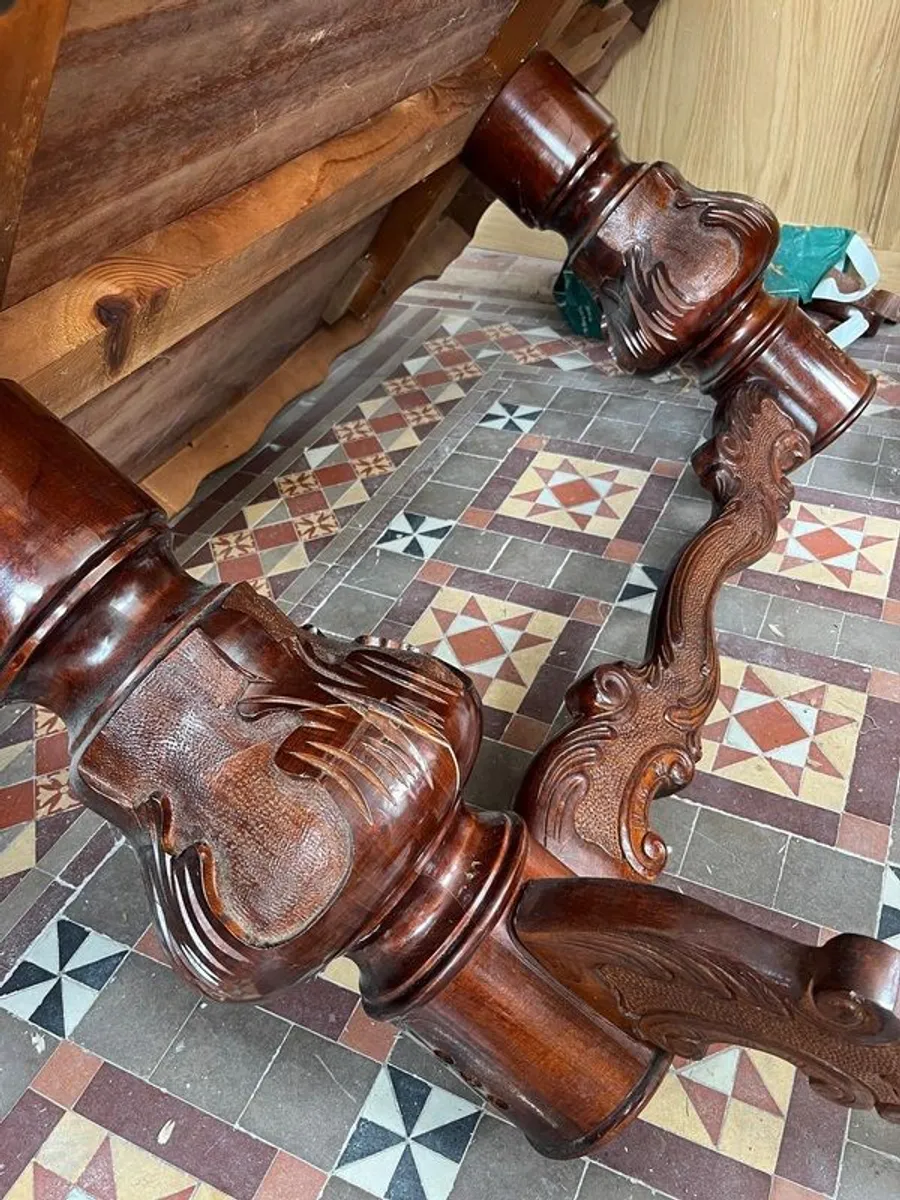 Vintage dining table w/ inlaid top and protective glass. - Image 2