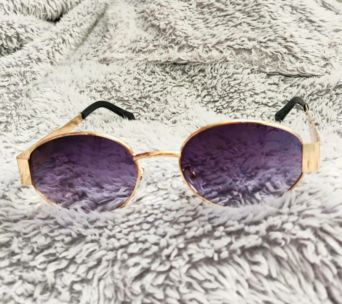 ✨ Oval Gold-Framed Sunglasses with Violet Lenses ✨ - Image 1