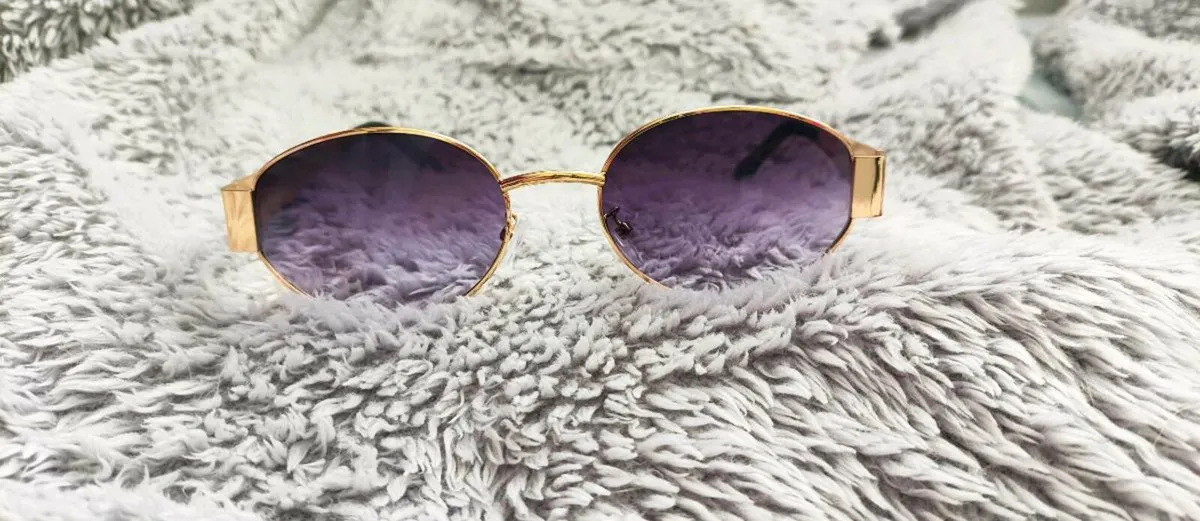 ✨ Oval Gold-Framed Sunglasses with Violet Lenses ✨ - Image 2