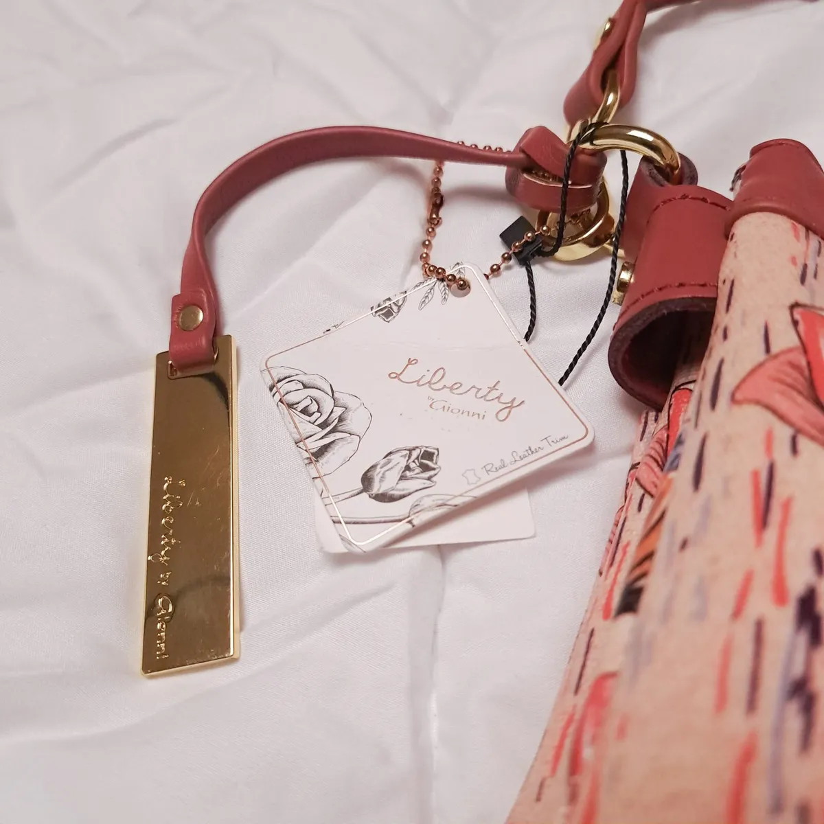 Gionni Pink Floral Crossbody Bag Real Leather Trim - Image 2
