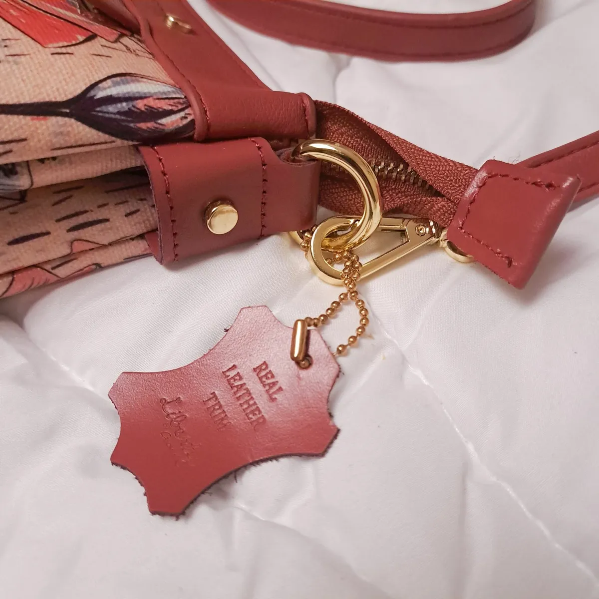Gionni Pink Floral Crossbody Bag Real Leather Trim - Image 3