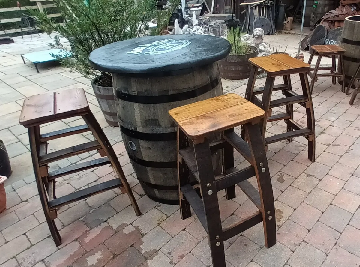 Oak barrel with stools for garden patio bar mancav - Image 1