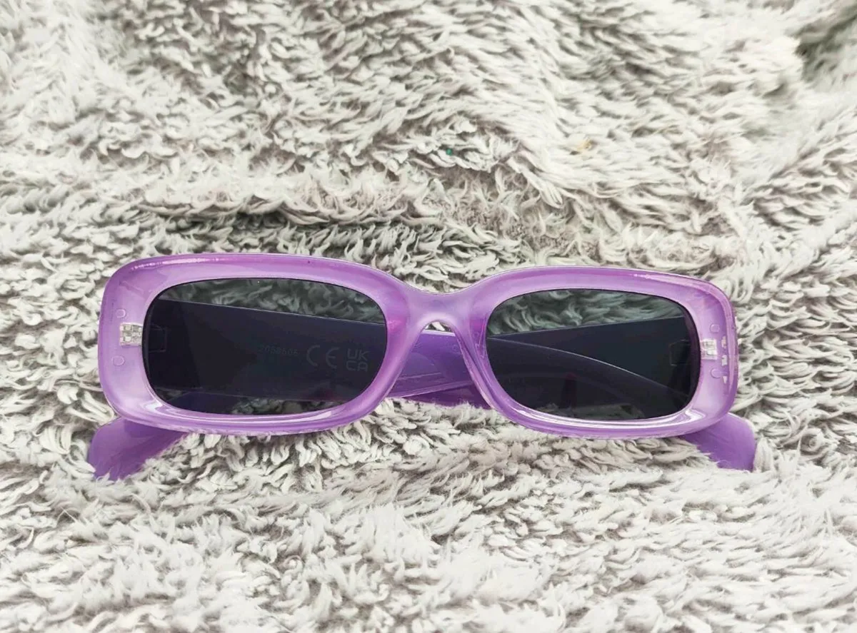 Purple Rectangle Sunglasses with Black Lenses - Image 3