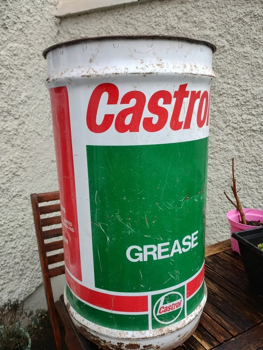 Vintage Metal Castrol Grease Drum - Image 1