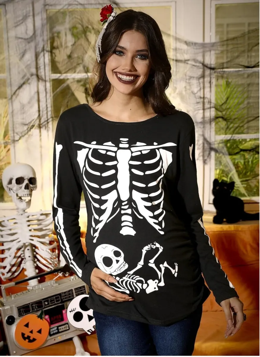 Maternity Skeleton Shirt – Long Sleeve, Size M - Image 1