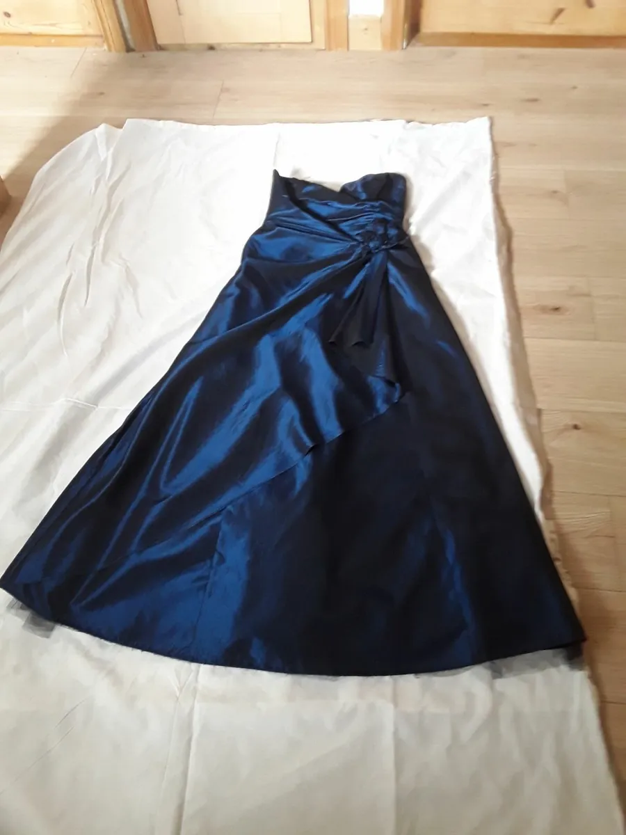 royal blue satin long dress suitable for debs - Image 1