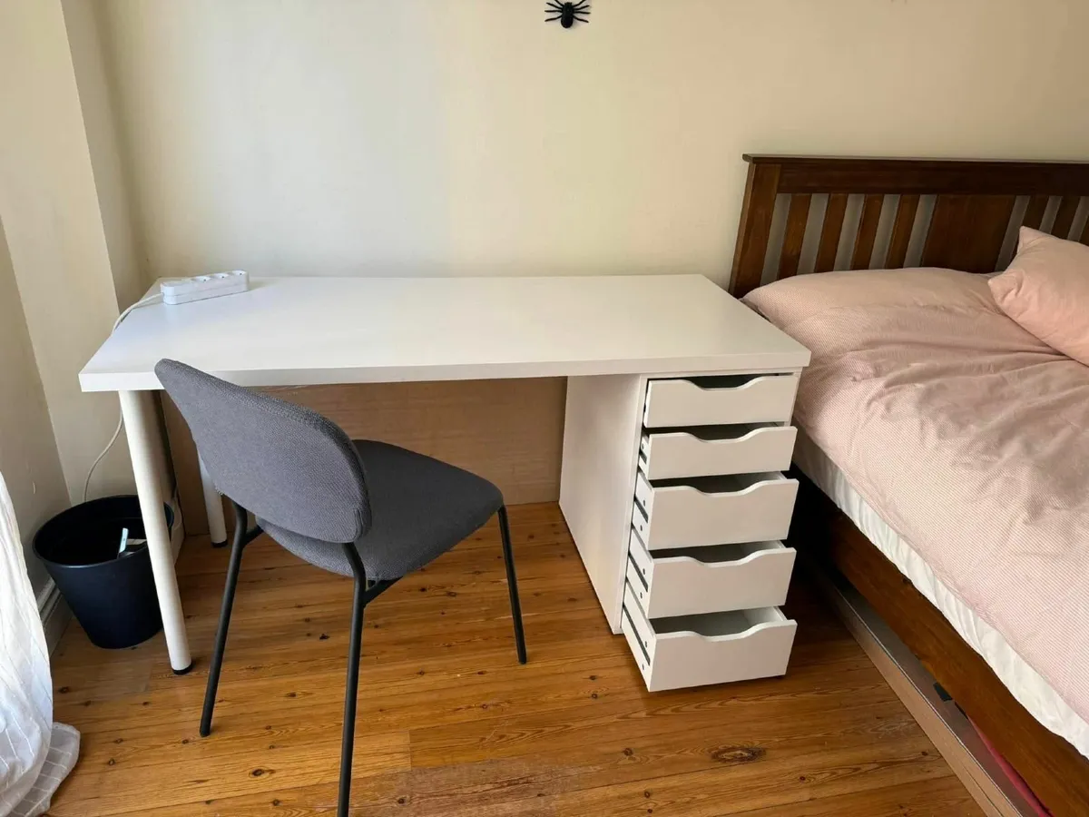 IKEA WHITE DESK & BEDSIDE TABLE - Image 1