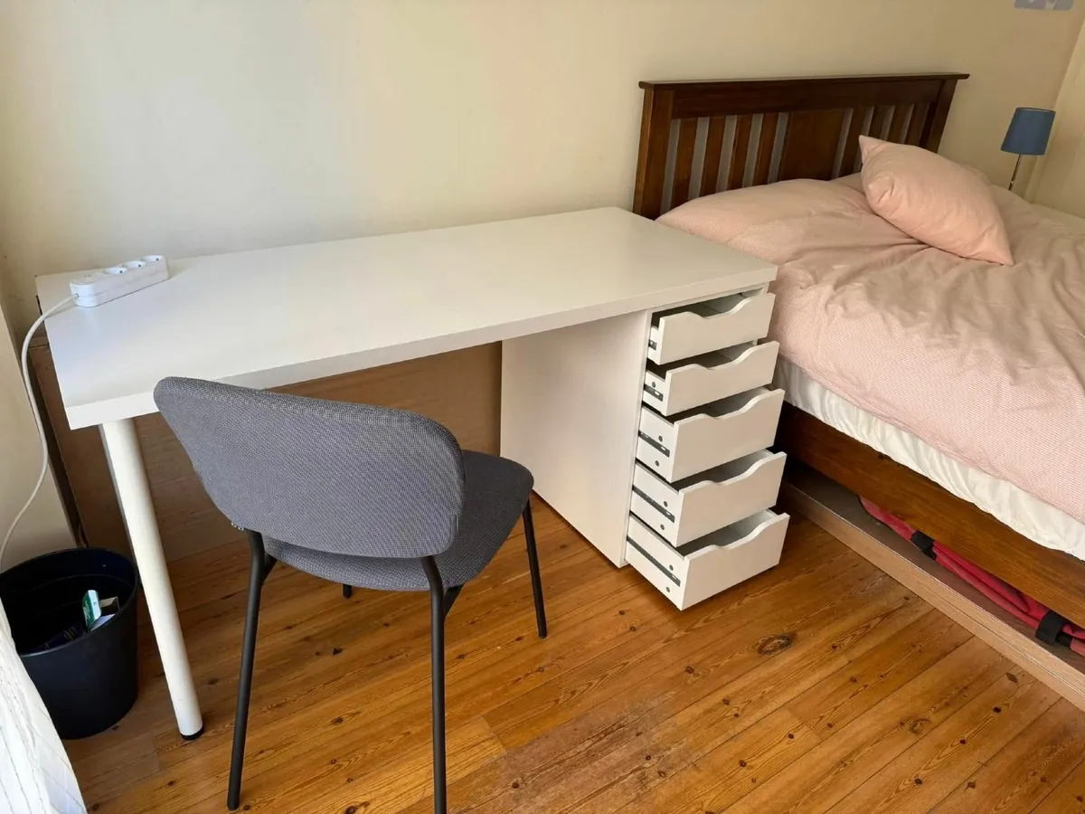 IKEA WHITE DESK & BEDSIDE TABLE - Image 2