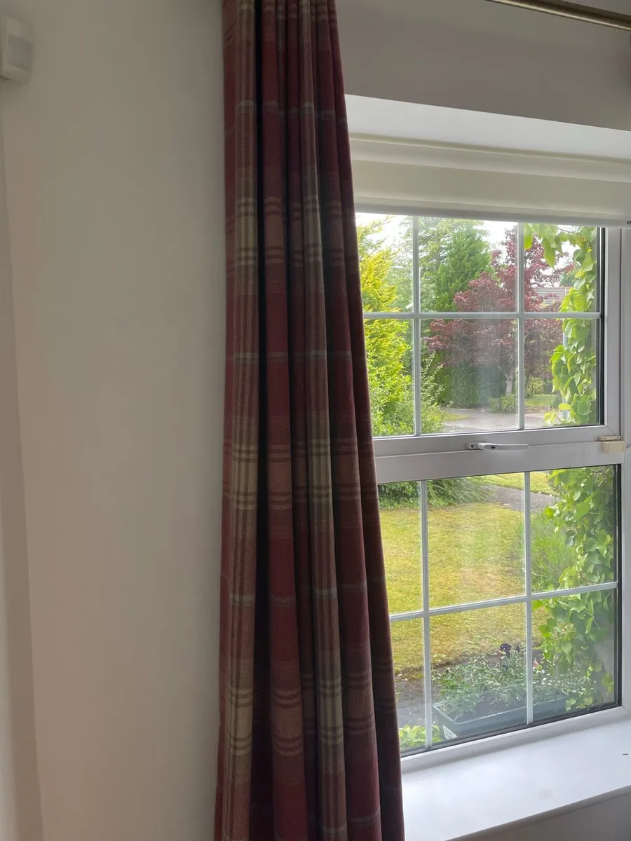 Next Rust Orange Brushed Check Curtains (x2) - Image 1