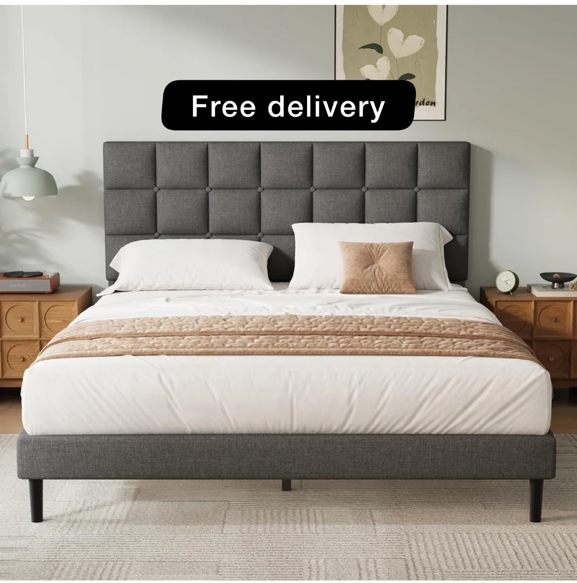 Double Bed Frame, Easy Assembly, Sturdy Wooden Sla - Image 1