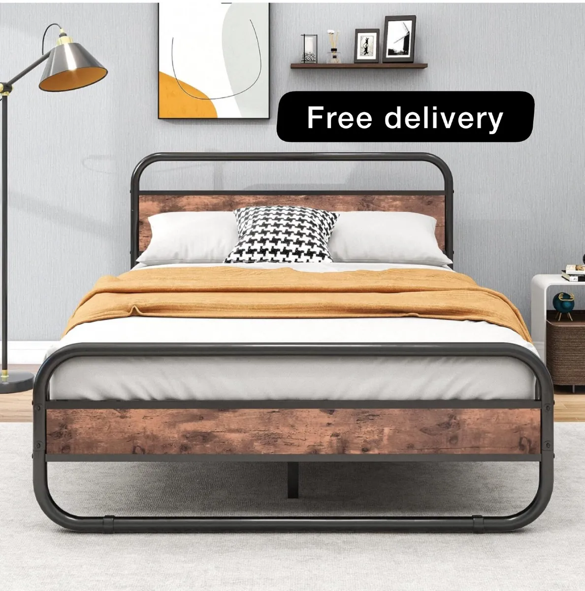 Double Size Bed Frame with Headboard - Image 1