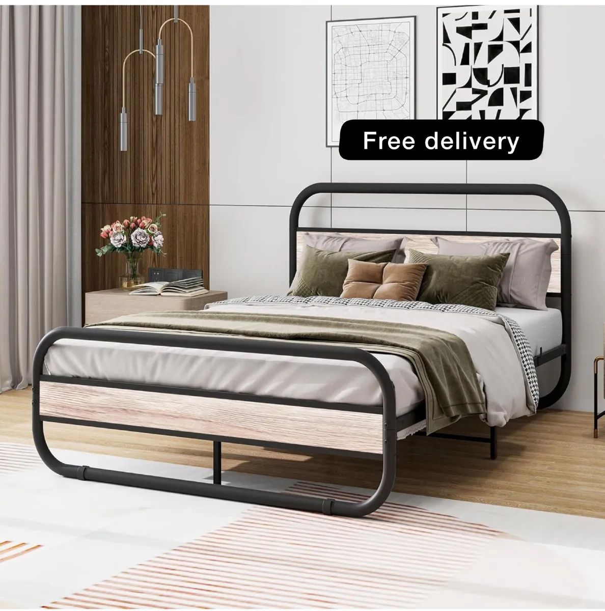 Double Size Bed Frame with Headboard - Image 1