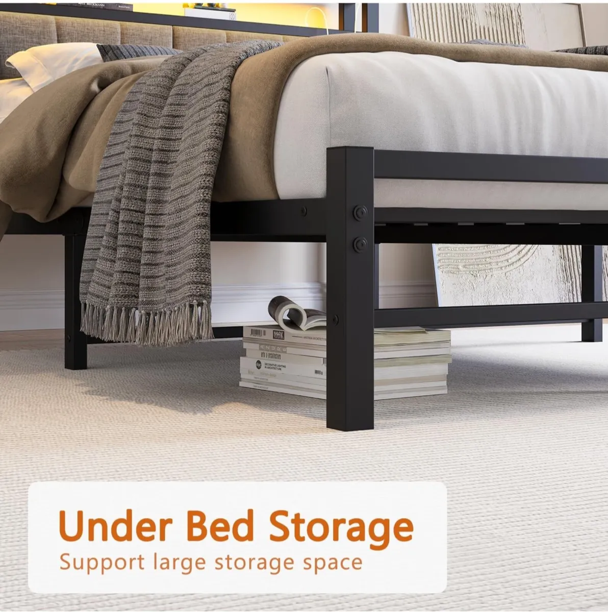 Double Bed Frame with Storage and LED Lights and w - Image 4