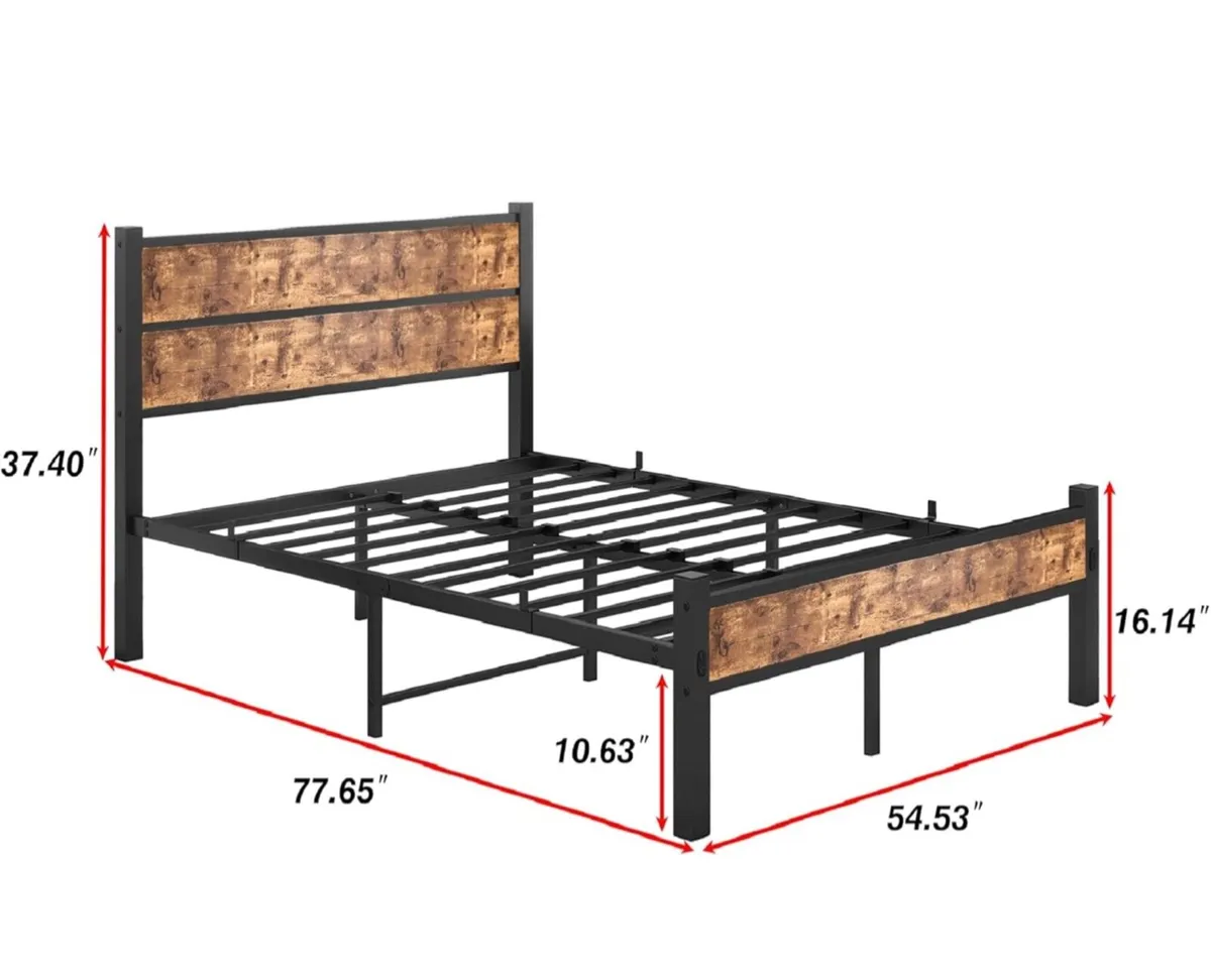 Bed Frame with Wooden Headboard and Footboard - Image 2