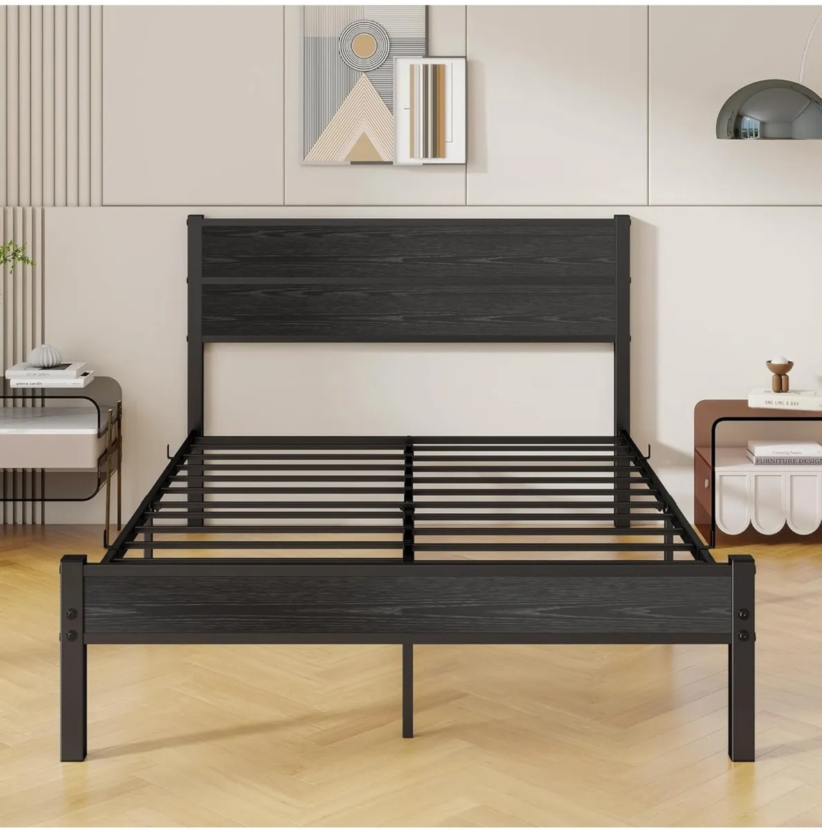 Double Bed Frame with Wooden Headboard and Footboa - Image 3