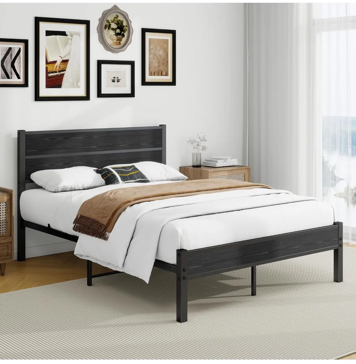 Double Bed Frame with Wooden Headboard and Footboa - Image 4