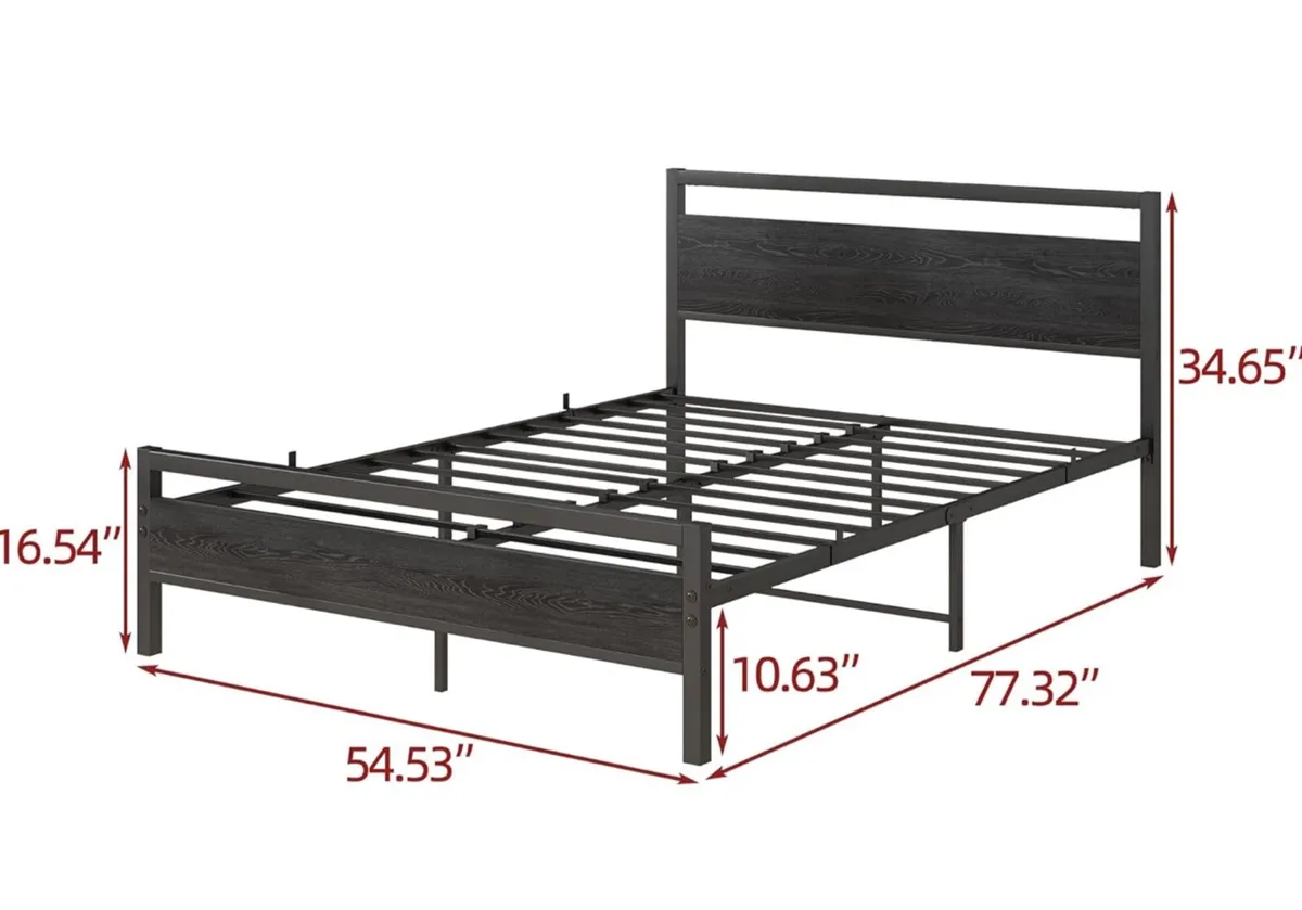 4ft6 Double Bed Frames with Wood Headboard,Heavy D - Image 3