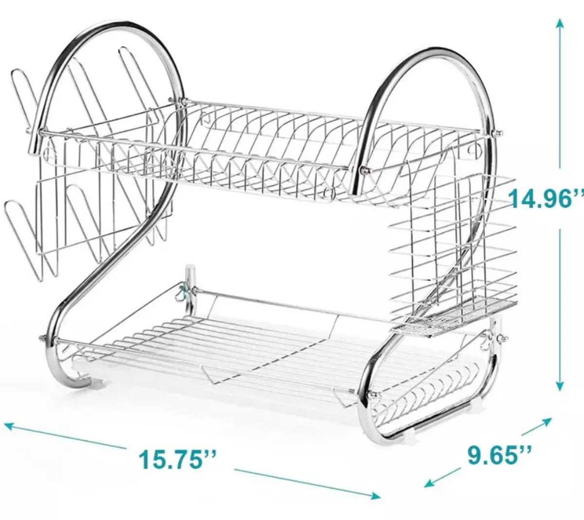 2 Tier Dish Drainer Rack Holder With Drip Tray NEW - Image 2