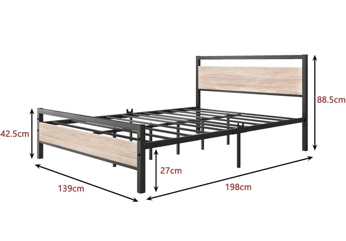 4ft6 Double Bed Frames with Wood Headboard - Image 3