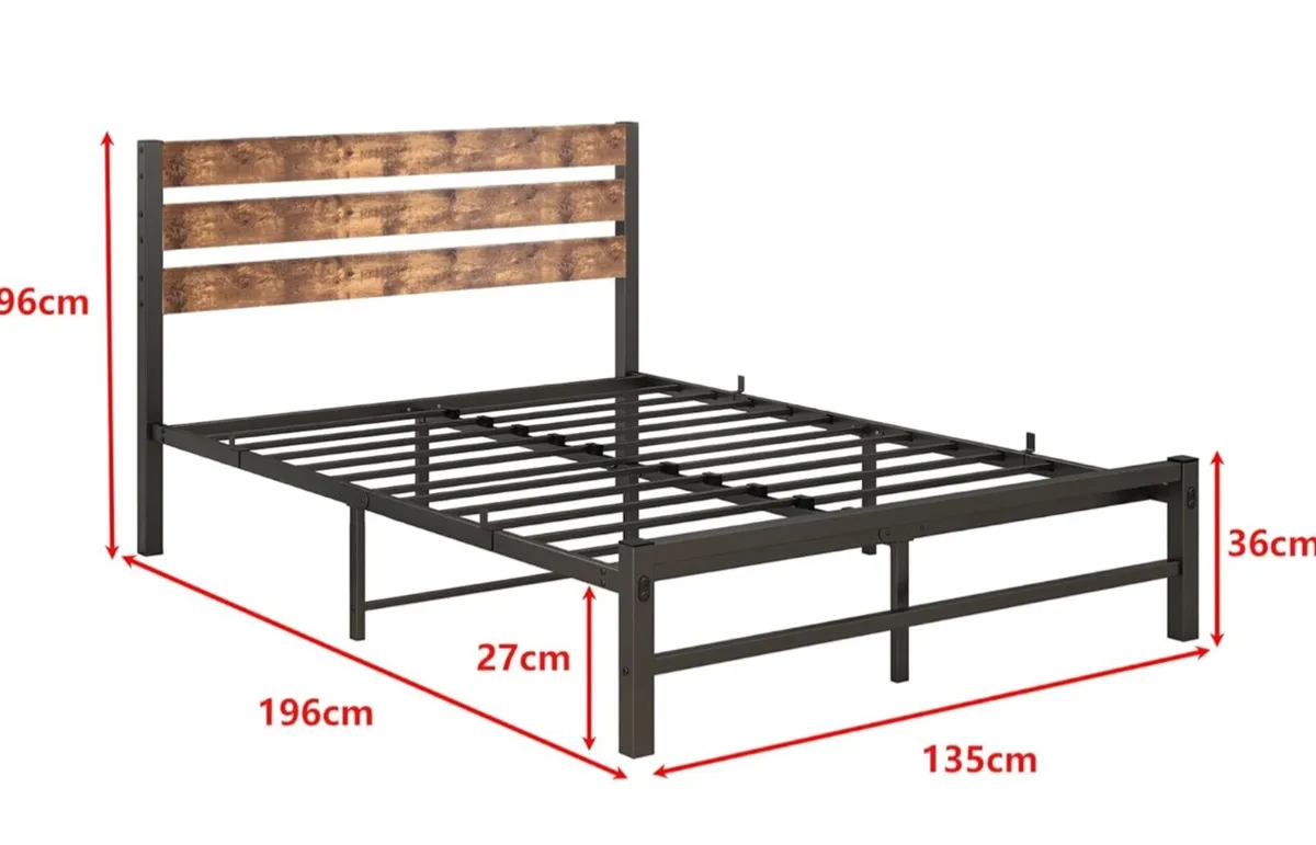Double Bed Frame with Rustic Wood Headboard - Image 3