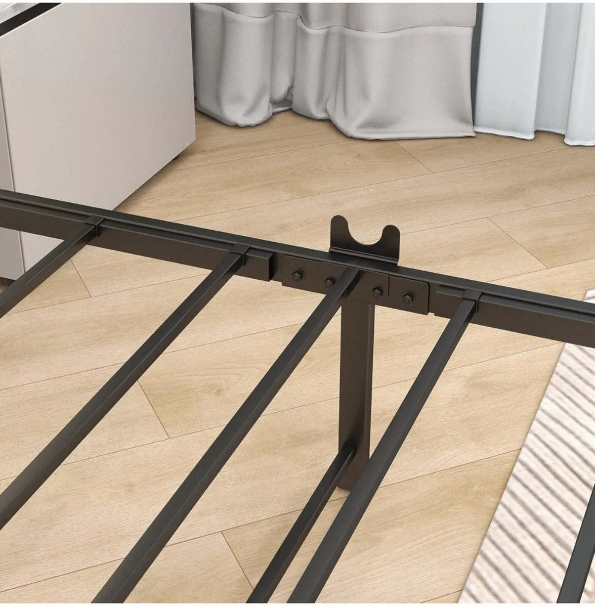Double Bed Frame with Rustic Wood Headboard - Image 4