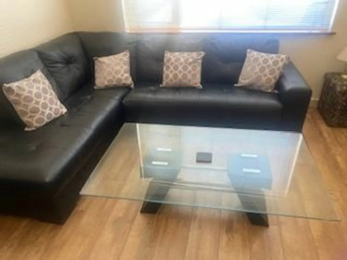 Black faux leather sofa and coffee table as new - Image 3