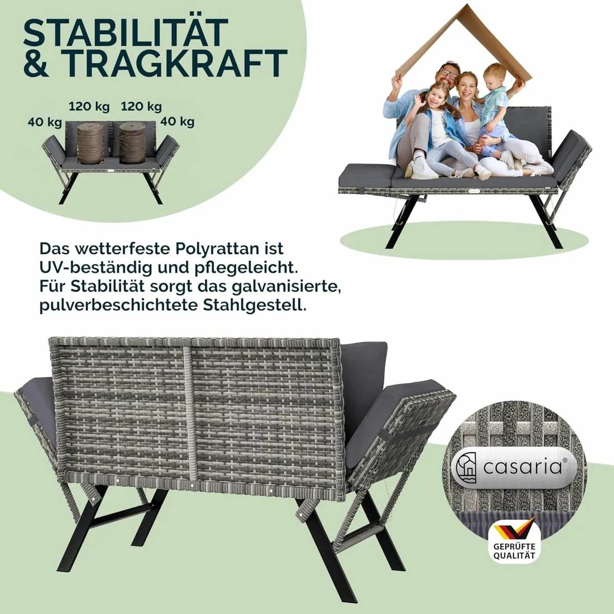 Polyrattan Garden Bench with Reclining Function Cu - Image 3