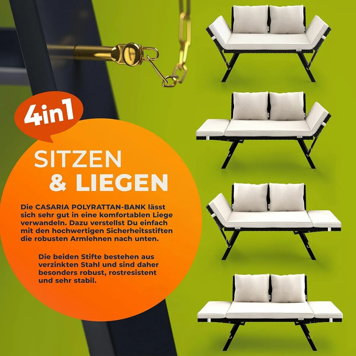 Polyrattan Garden Bench with Reclining Function Cu - Image 4