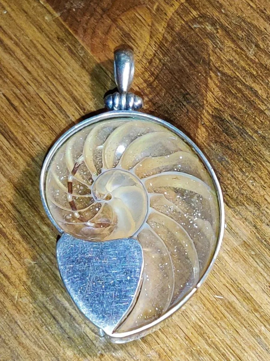 HUGE OBLINE SHELL & RED CORAL, 925 Silver Pendant - Image 2