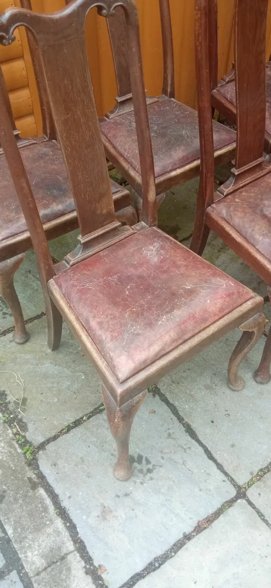 6 Antique Queen Anne Chairs With Leather Seats - Image 3