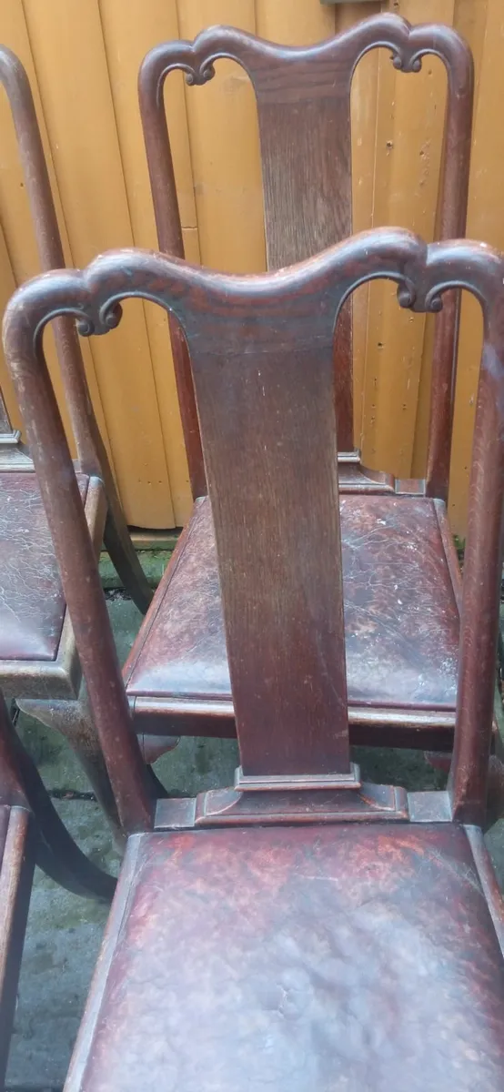 6 Antique Queen Anne Chairs With Leather Seats - Image 4