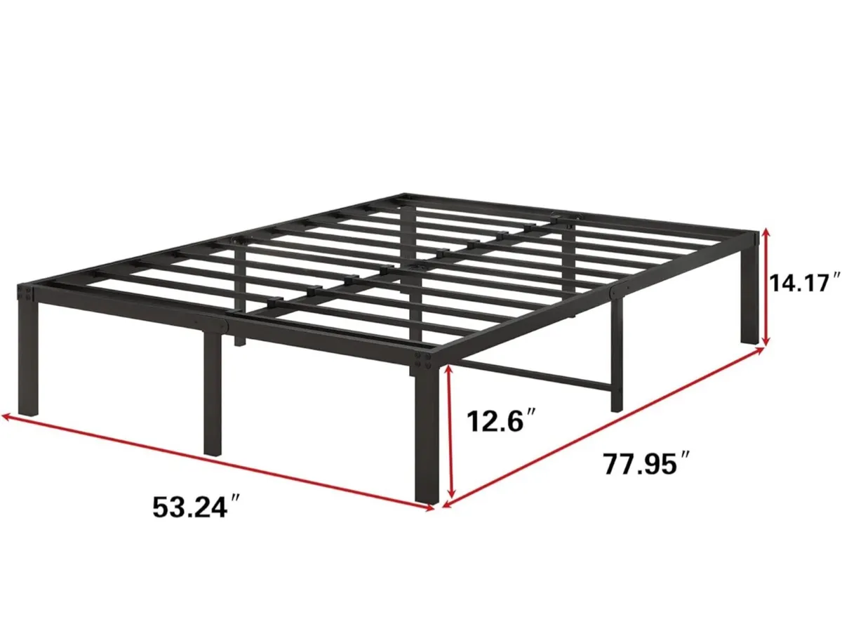 4ft6 Double Bed Frames, 36cm High Metal Platform - Image 2