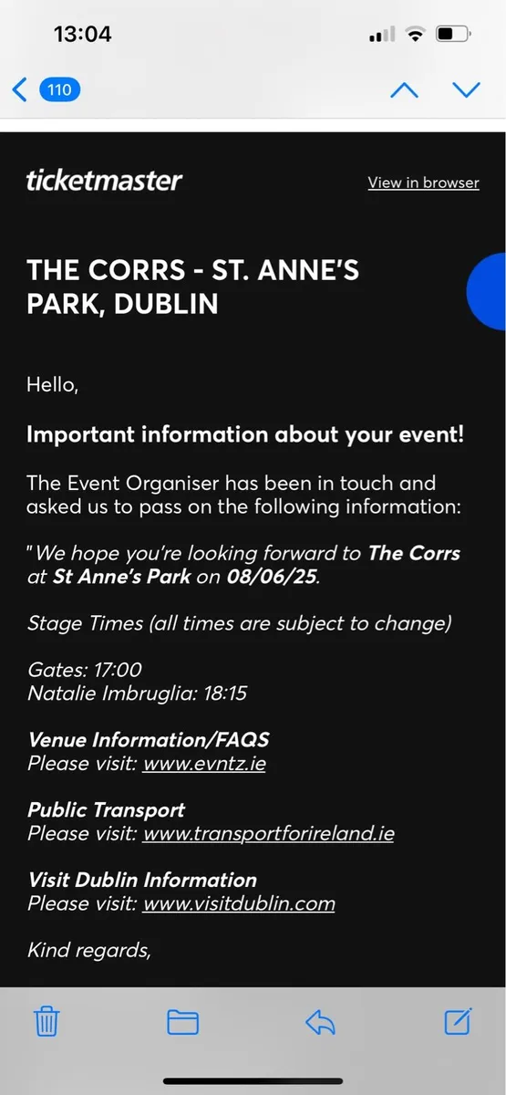 The Corrs Two Tickets for Sale 8thJune